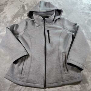 ANDREW MARC Full Zip Up Removable Hood Gray Scuba Hooded Jacket Women's Size XXL